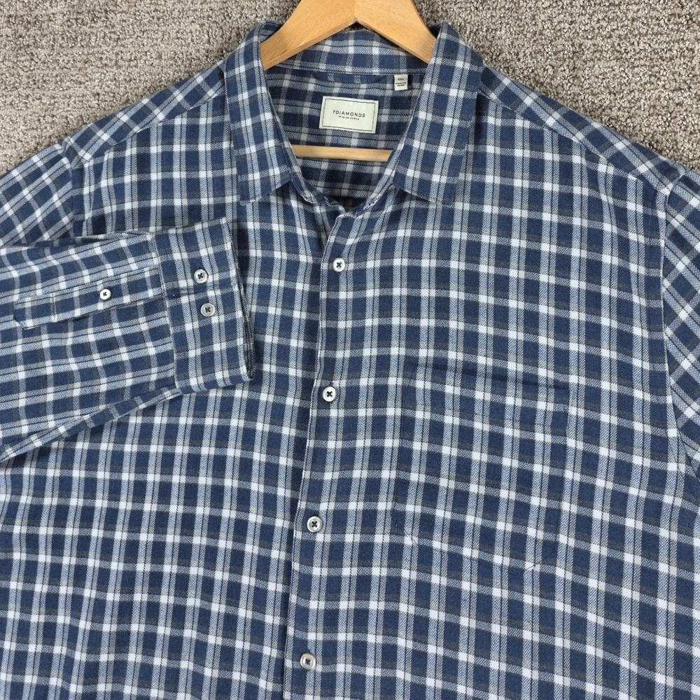 7 DIAMONDS Luxe Soft Flannel Mens Blue Plaid Long Sleeveβ Button Up Shirt XXL